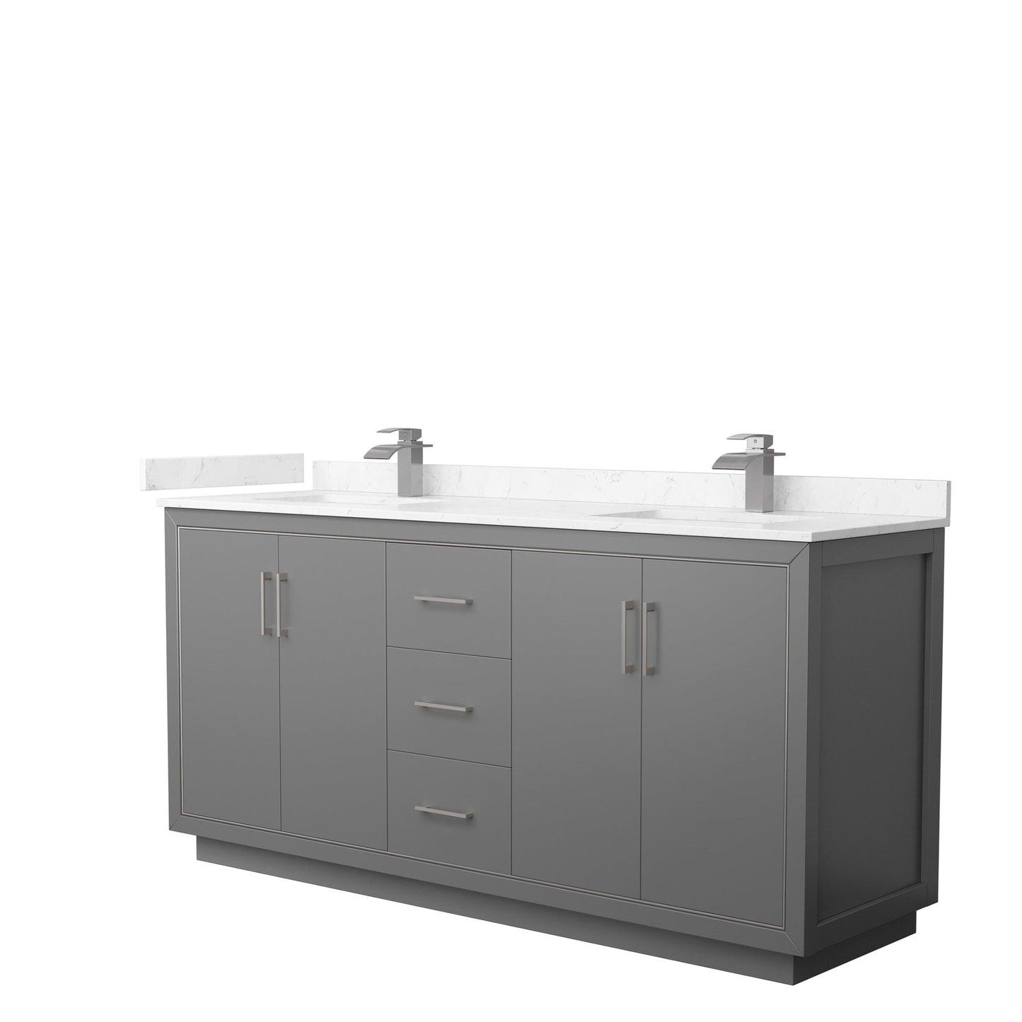 Wyndham Collection Icon 72" Double Bathroom Vanity in Dark Gray, Carrara Cultured Marble Countertop, Undermount Square Sinks, Brushed Nickel Trim