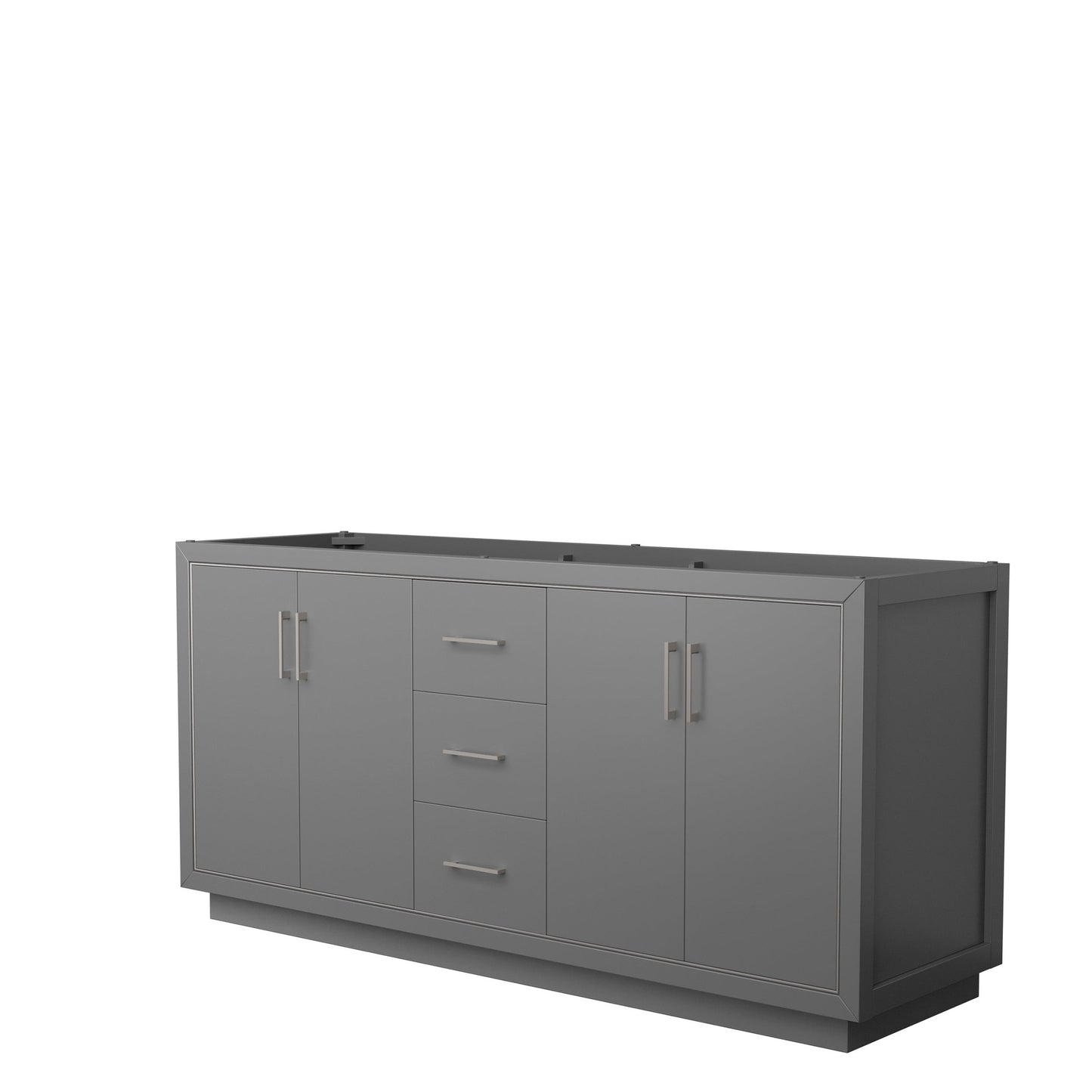 Wyndham Collection Icon 72" Double Bathroom Vanity in Dark Gray, No Countertop, No Sink, Brushed Nickel Trim