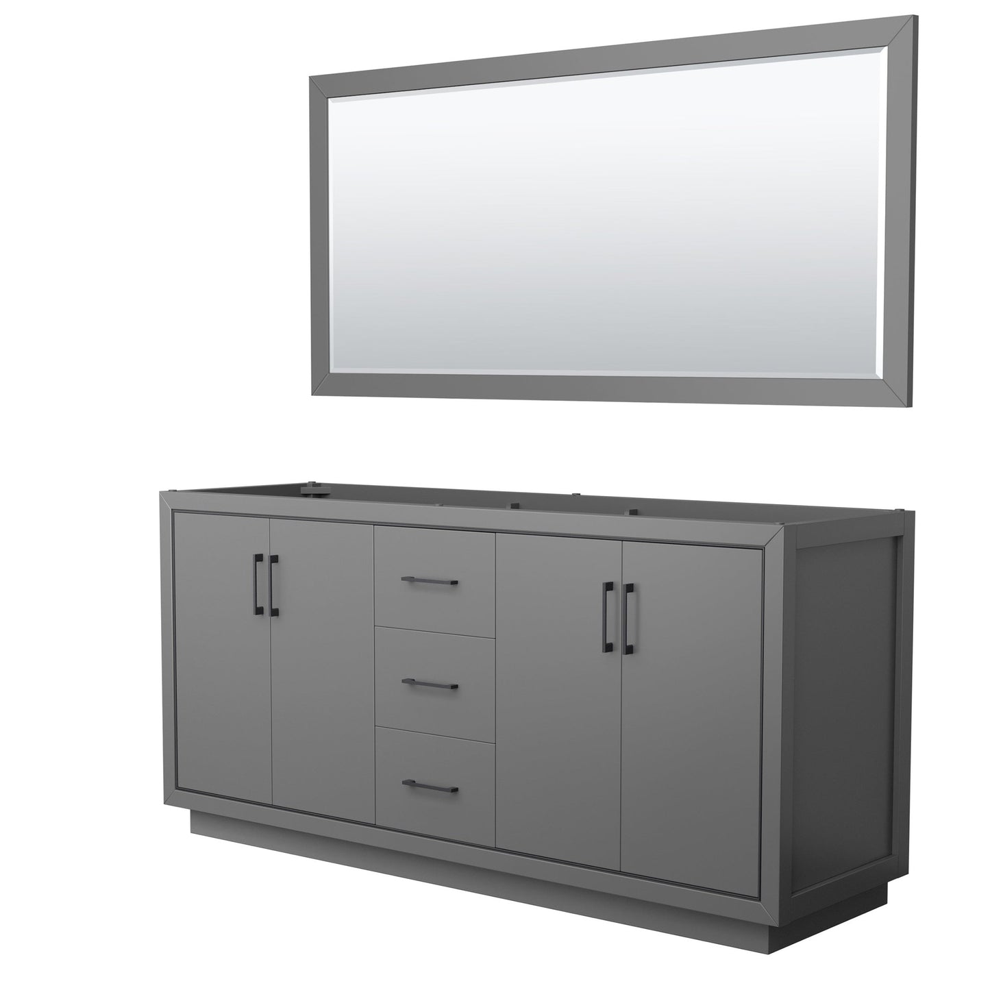 Wyndham Collection Icon 72" Double Bathroom Vanity in Dark Gray, No Countertop, No Sink, Matte Black Trim, 70" Mirror