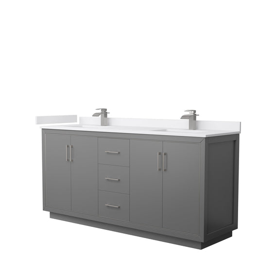 Wyndham Collection Icon 72" Double Bathroom Vanity in Dark Gray, White Cultured Marble Countertop, Undermount Square Sinks, Brushed Nickel Trim