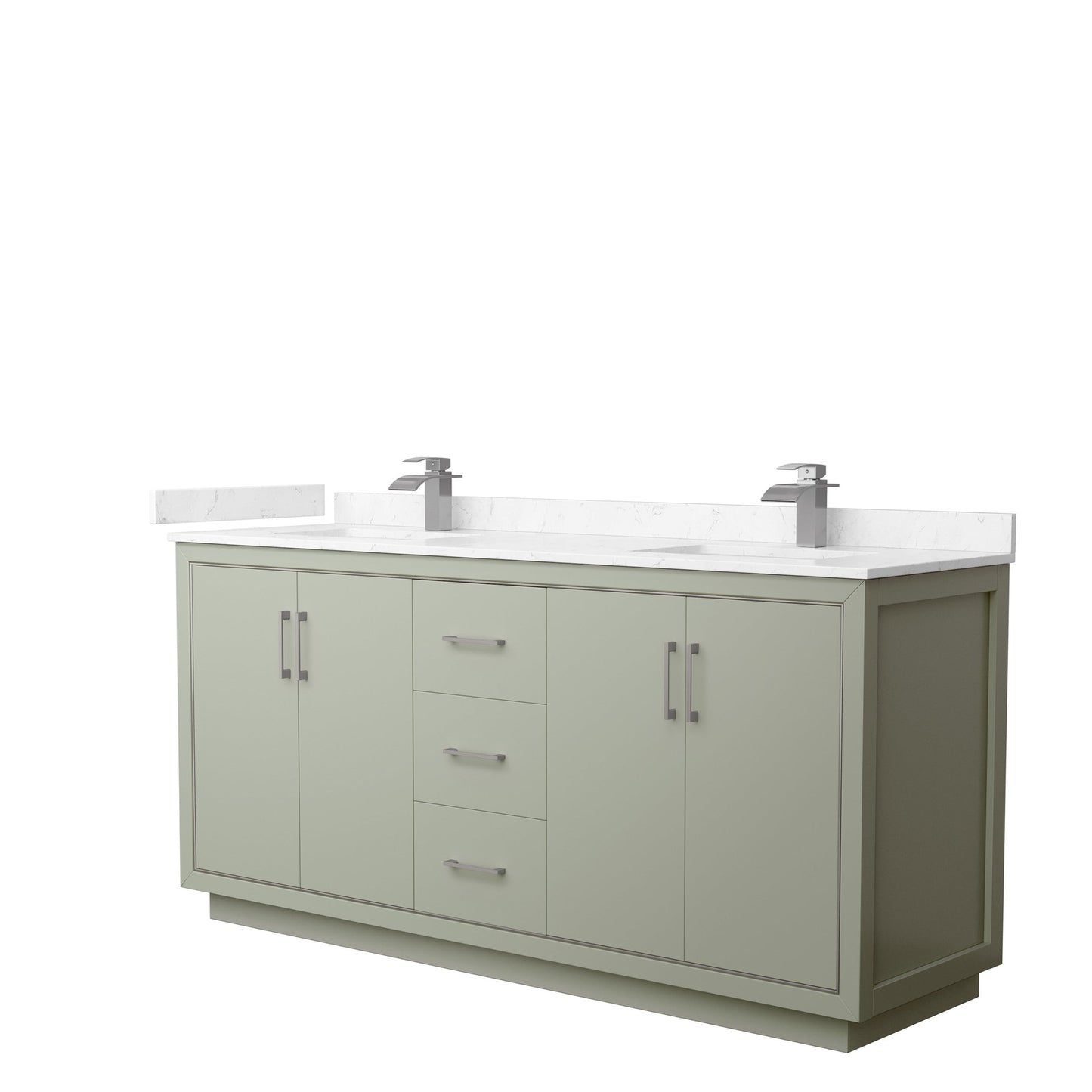 Wyndham Collection Icon 72" Double Bathroom Vanity in Light Green, Carrara Cultured Marble Countertop, Undermount Square Sinks, Brushed Nickel Trim