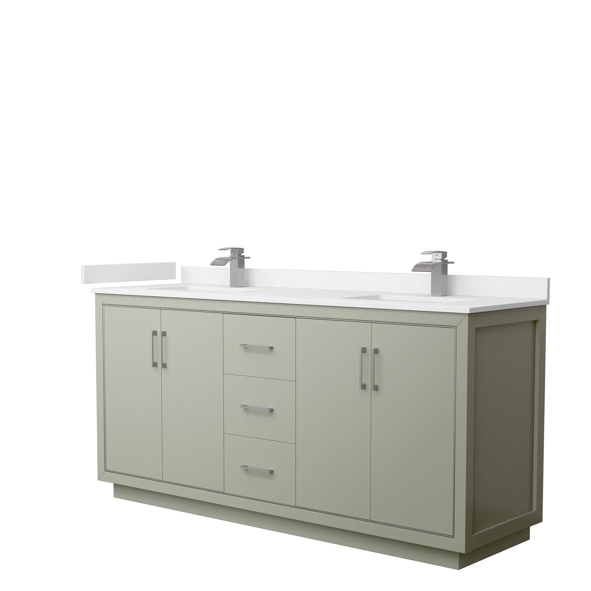 Wyndham Collection Icon 72" Double Bathroom Vanity in Light Green, White Cultured Marble Countertop, Undermount Square Sinks, Brushed Nickel Trim
