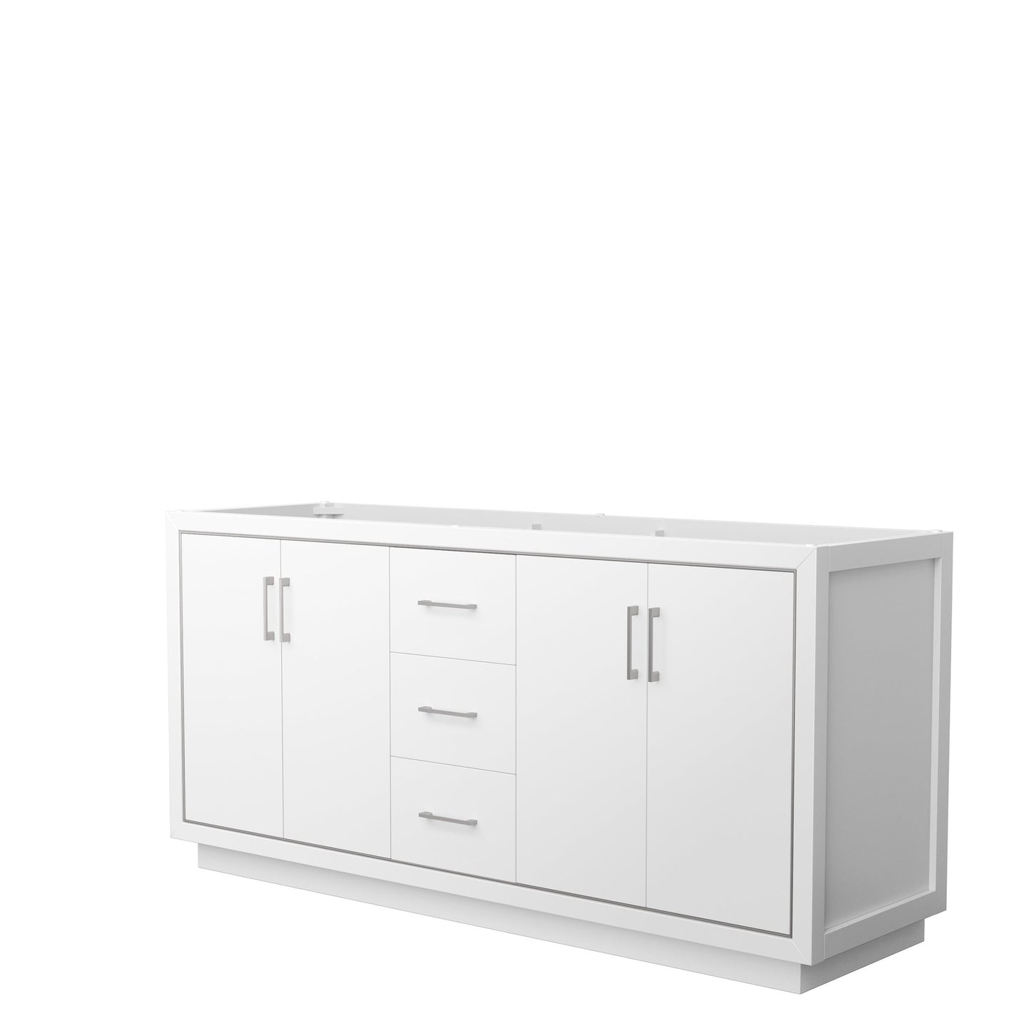 Wyndham Collection Icon 72" Double Bathroom Vanity in White, No Countertop, No Sink, Brushed Nickel Trim