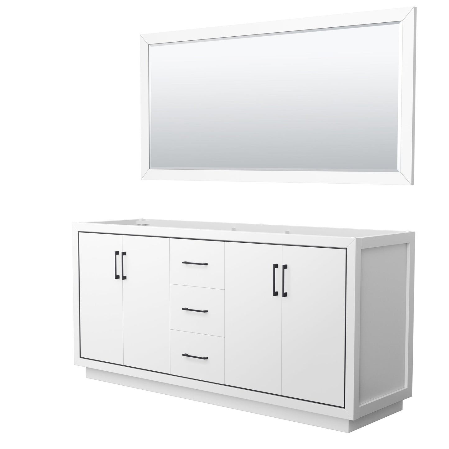 Wyndham Collection Icon 72" Double Bathroom Vanity in White, No Countertop, No Sink, Matte Black Trim, 70" Mirror