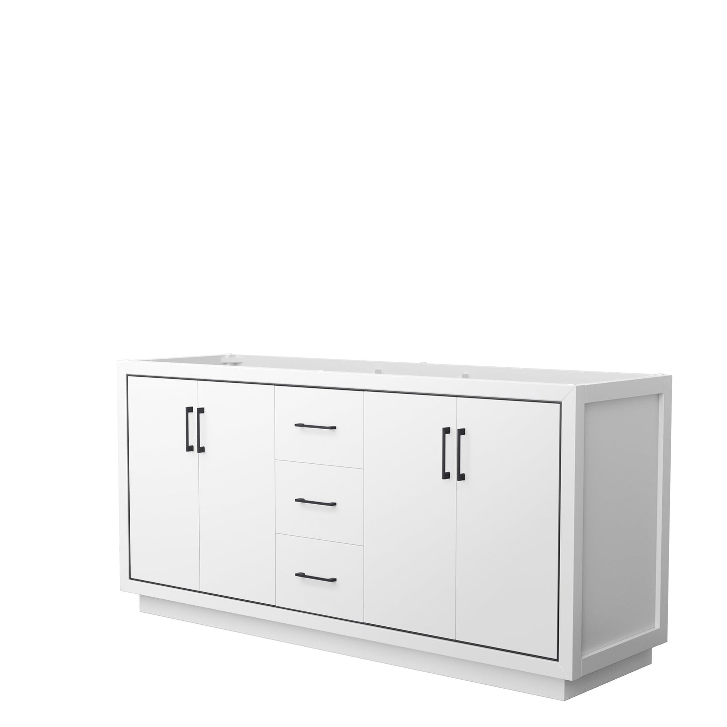 Wyndham Collection Icon 72" Double Bathroom Vanity in White, No Countertop, No Sink, Matte Black Trim