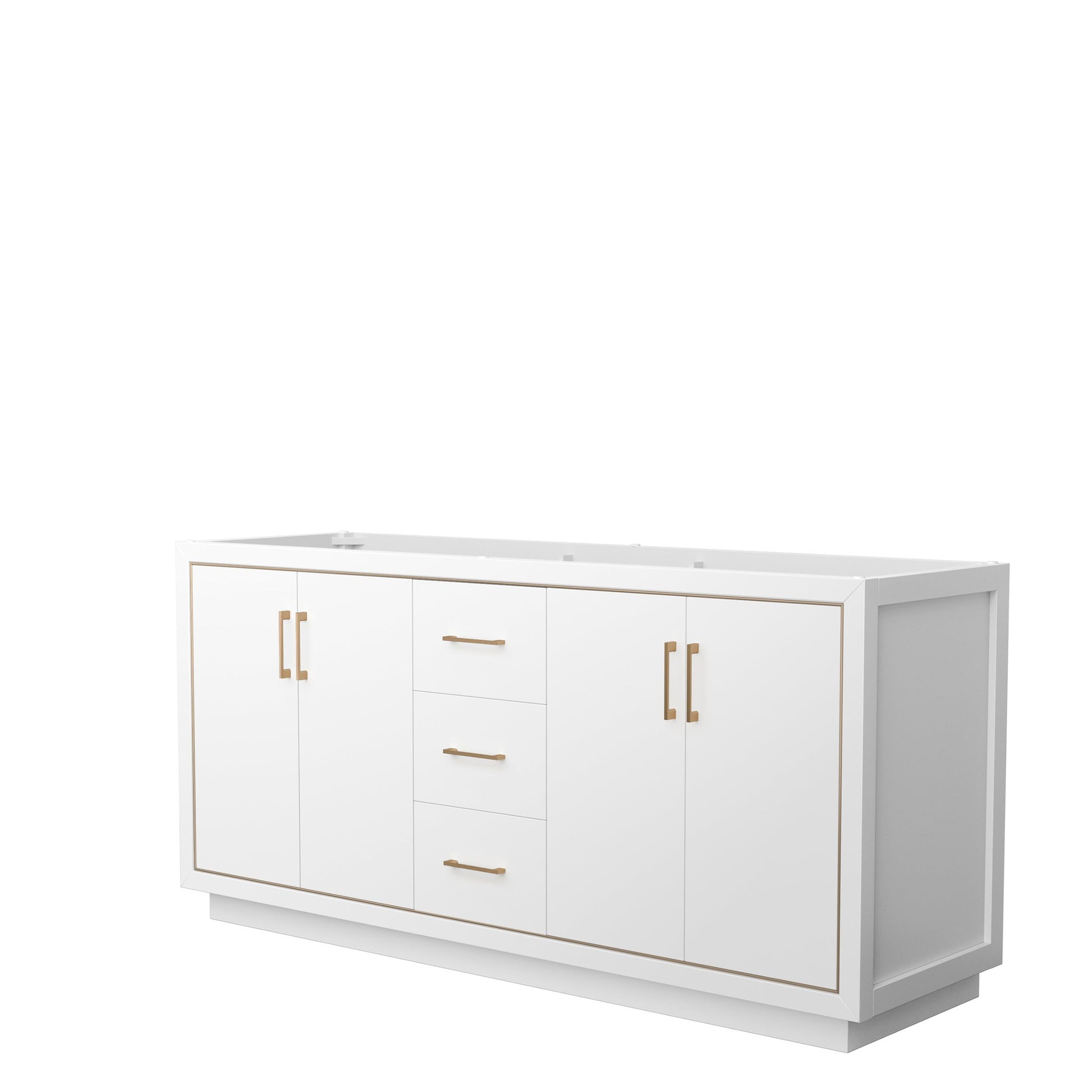 Wyndham Collection Icon 72" Double Bathroom Vanity in White, No Countertop, No Sink, Satin Bronze Trim