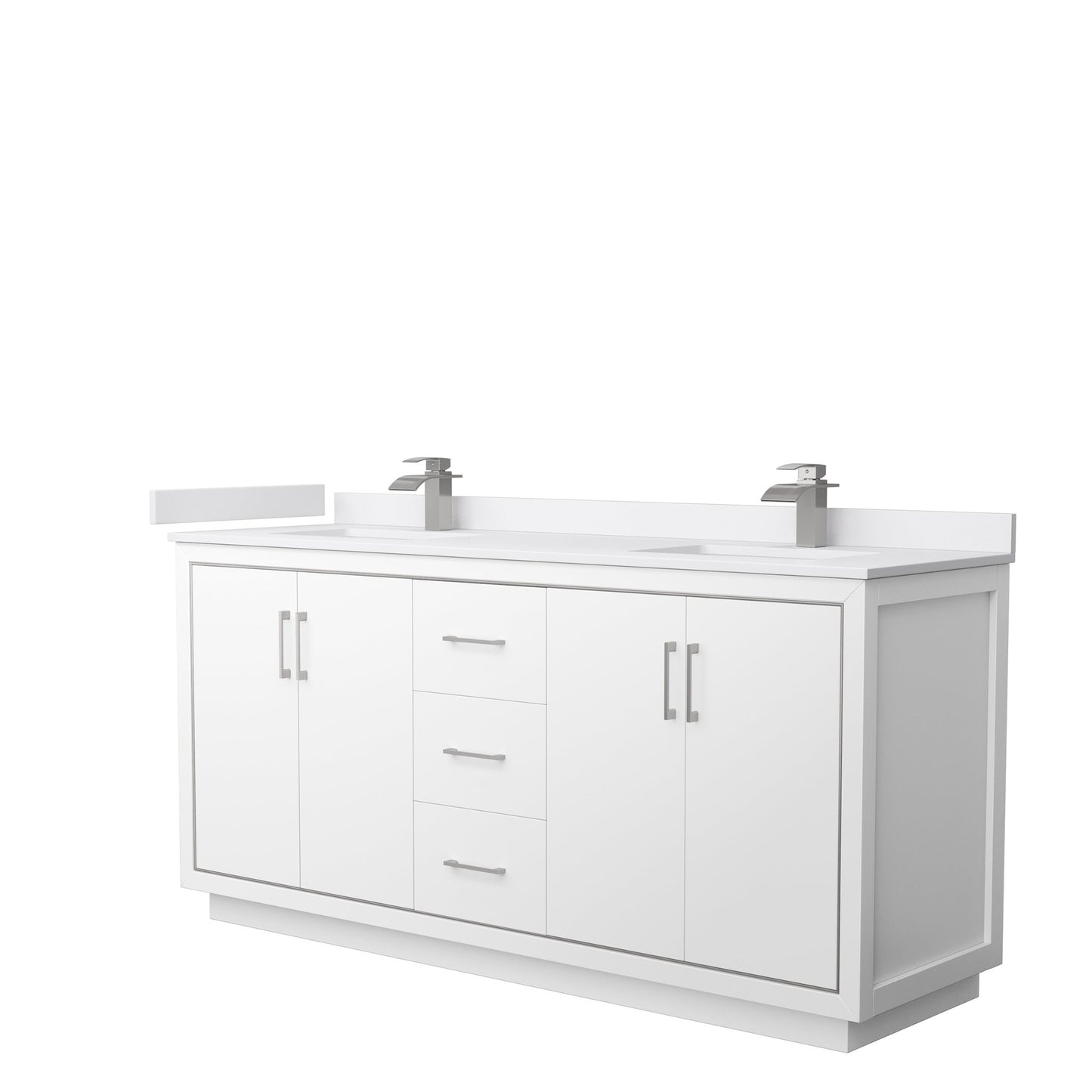 Wyndham Collection Icon 72" Double Bathroom Vanity in White, White Cultured Marble Countertop, Undermount Square Sinks, Brushed Nickel Trim