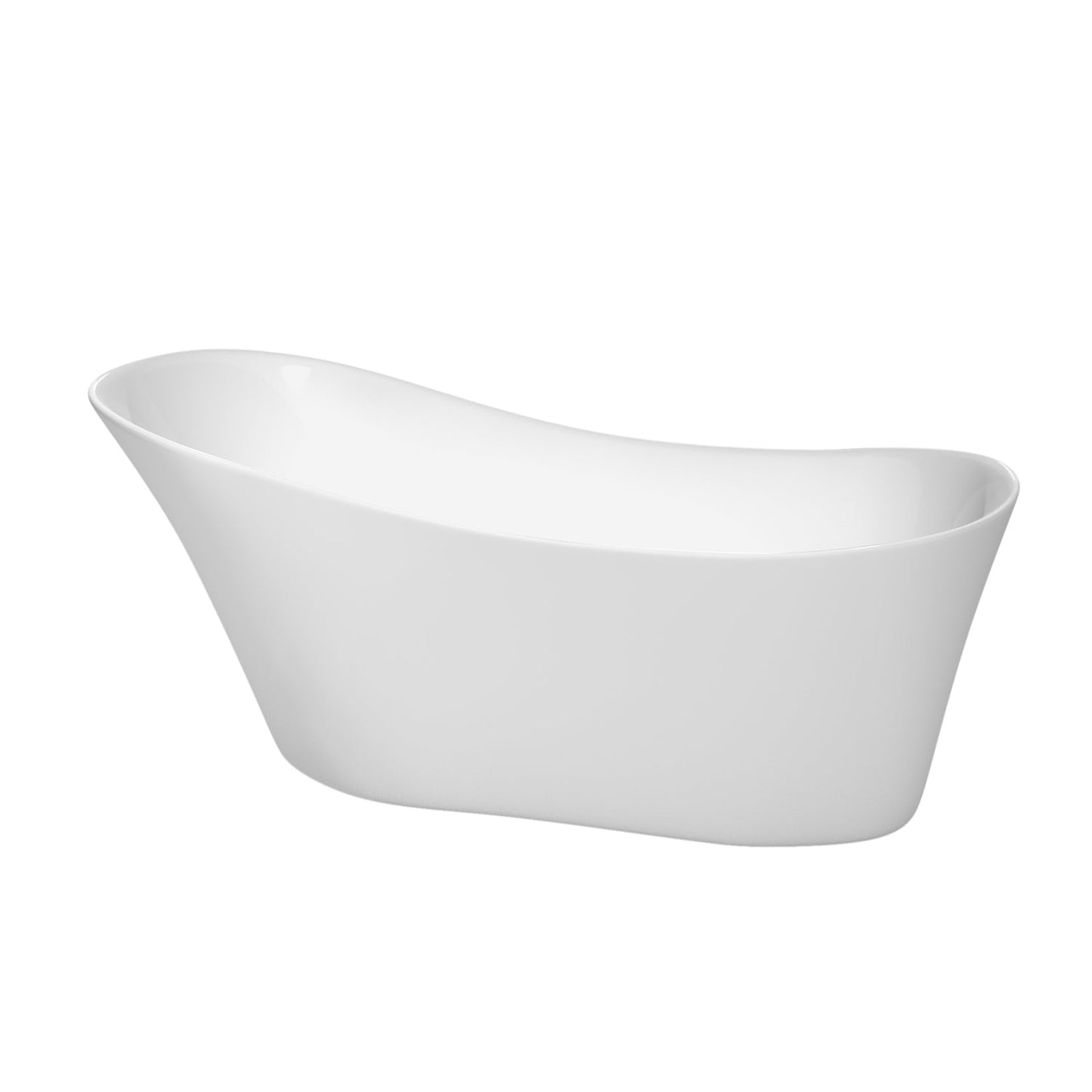 Wyndham Collection Janice 67" Freestanding Bathtub in White With Brushed Nickel Drain and Overflow Trim