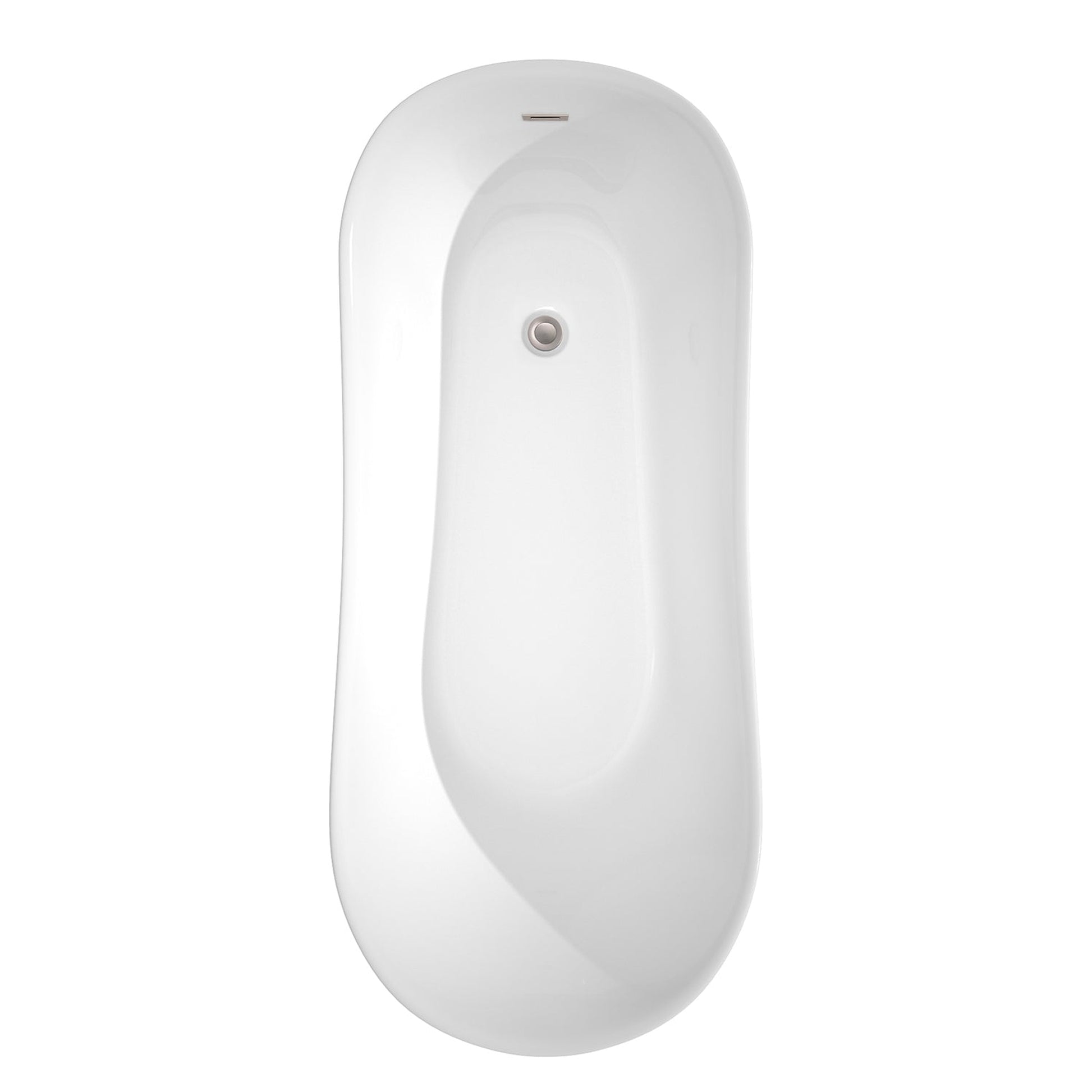 Wyndham Collection Janice 67" Freestanding Bathtub in White With Brushed Nickel Drain and Overflow Trim