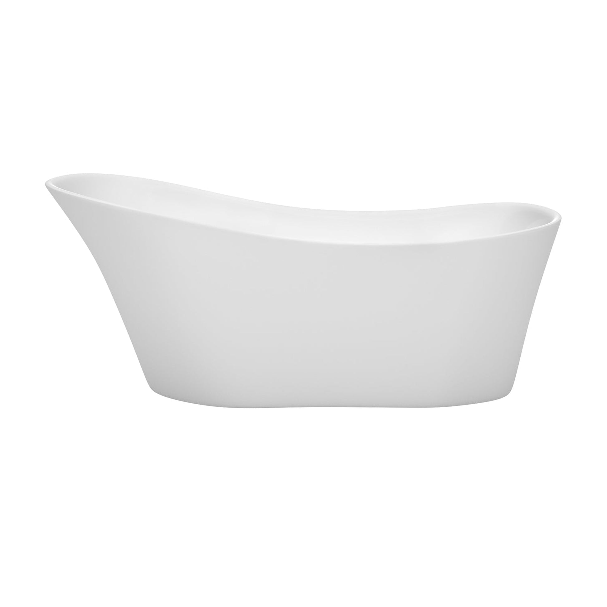 Wyndham Collection Janice 67" Freestanding Bathtub in White With Brushed Nickel Drain and Overflow Trim