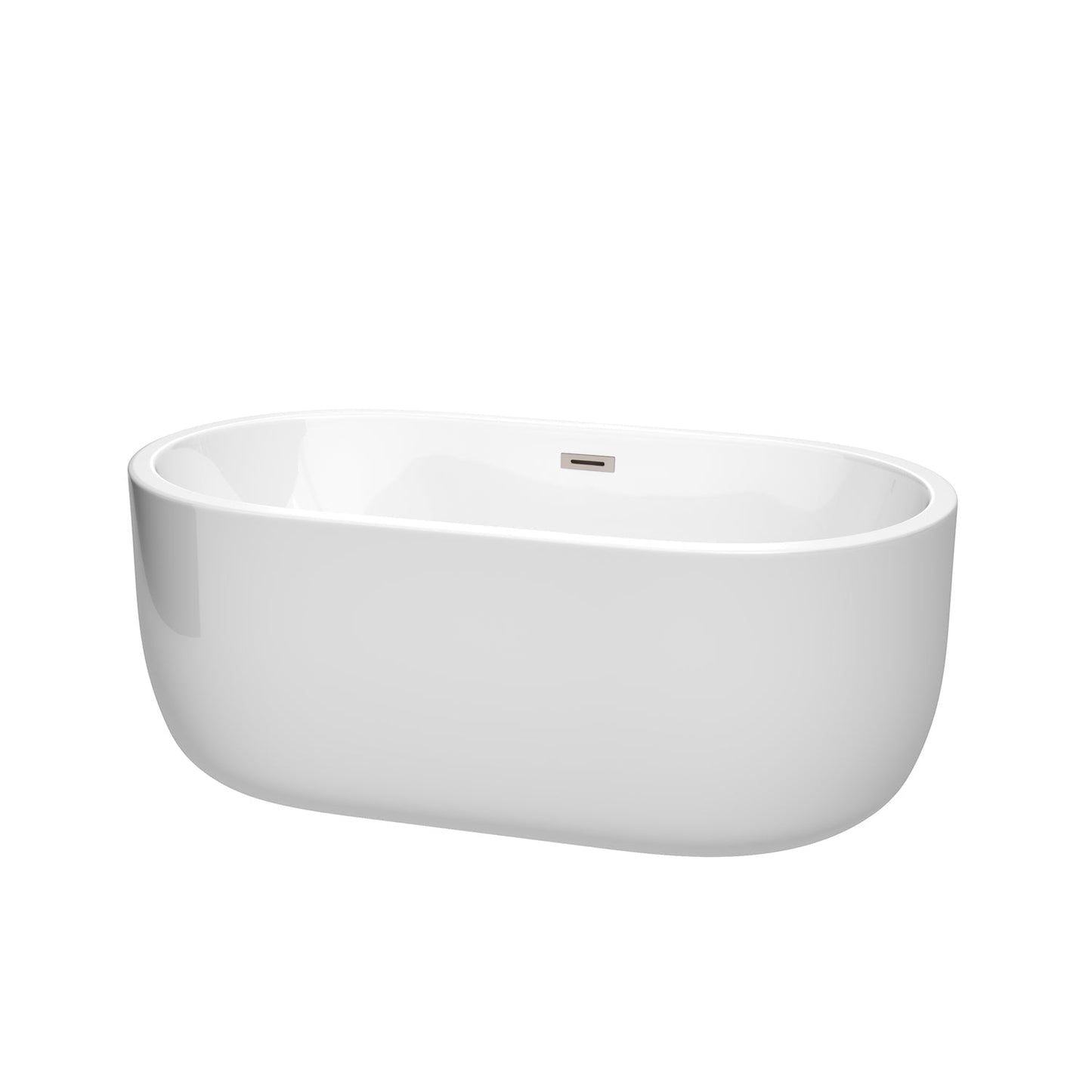 Wyndham Collection Juliette 60" Freestanding Bathtub in White With Brushed Nickel Drain and Overflow Trim