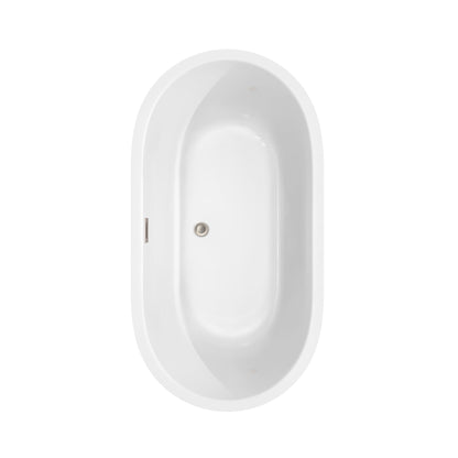 Wyndham Collection Juliette 60" Freestanding Bathtub in White With Brushed Nickel Drain and Overflow Trim