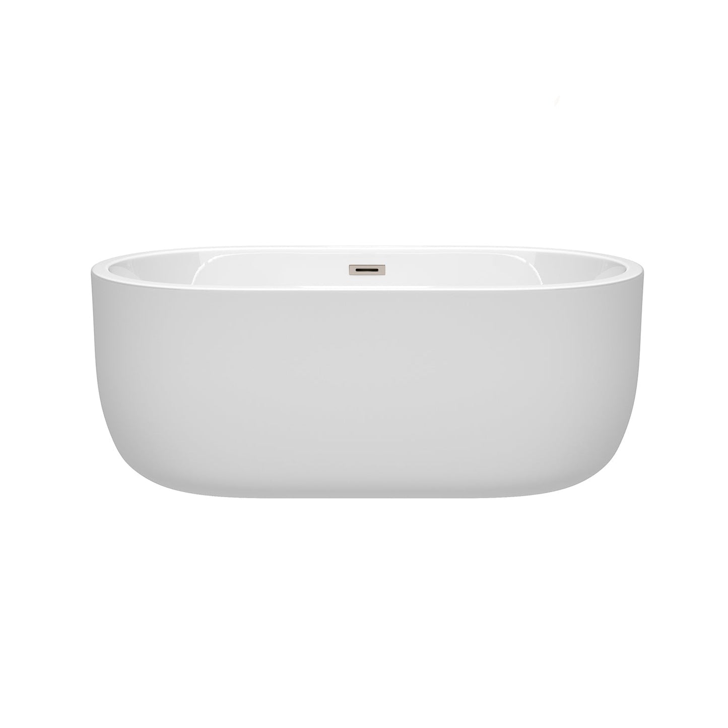 Wyndham Collection Juliette 60" Freestanding Bathtub in White With Brushed Nickel Drain and Overflow Trim