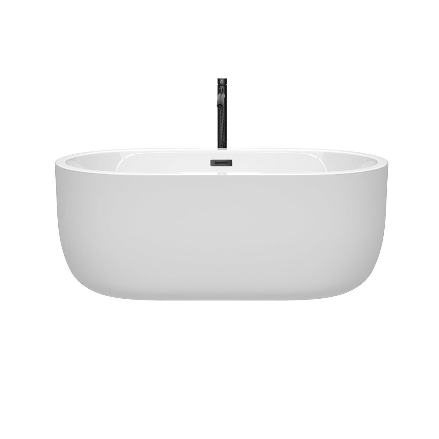 Wyndham Collection Juliette 60" Freestanding Bathtub in White With Floor Mounted Faucet, Drain and Overflow Trim in Matte Black