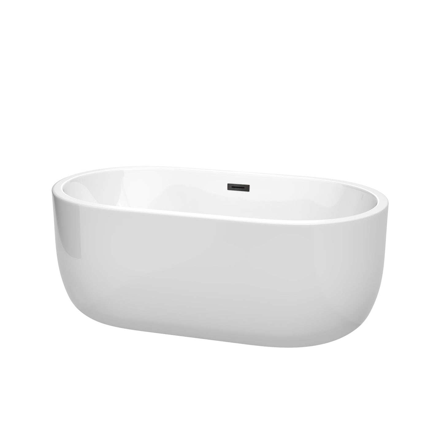 Wyndham Collection Juliette 60" Freestanding Bathtub in White With Matte Black Drain and Overflow Trim