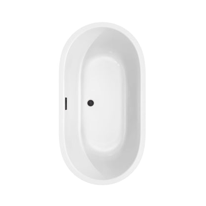 Wyndham Collection Juliette 60" Freestanding Bathtub in White With Matte Black Drain and Overflow Trim