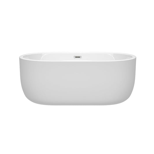 Wyndham Collection Juliette 60" Freestanding Bathtub in White With Polished Chrome Drain and Overflow Trim