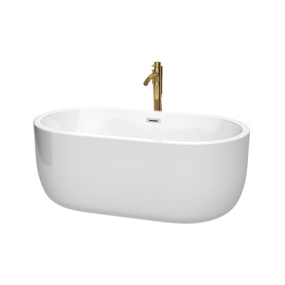 Wyndham Collection Juliette 60" Freestanding Bathtub in White With Polished Chrome Trim and Floor Mounted Faucet in Brushed Gold