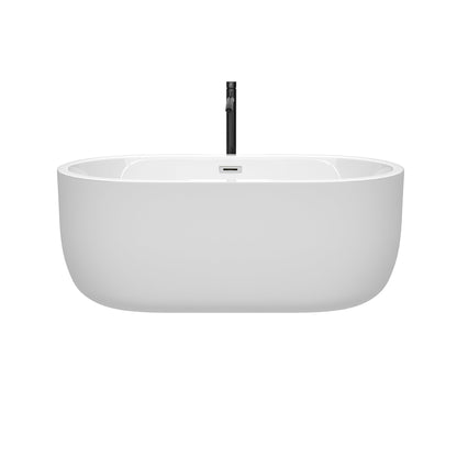 Wyndham Collection Juliette 60" Freestanding Bathtub in White With Polished Chrome Trim and Floor Mounted Faucet in Matte Black