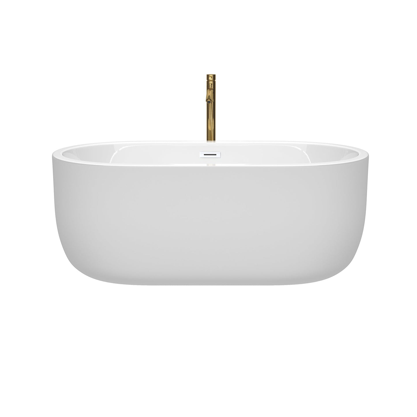 Wyndham Collection Juliette 60" Freestanding Bathtub in White With Shiny White Trim and Floor Mounted Faucet in Brushed Gold