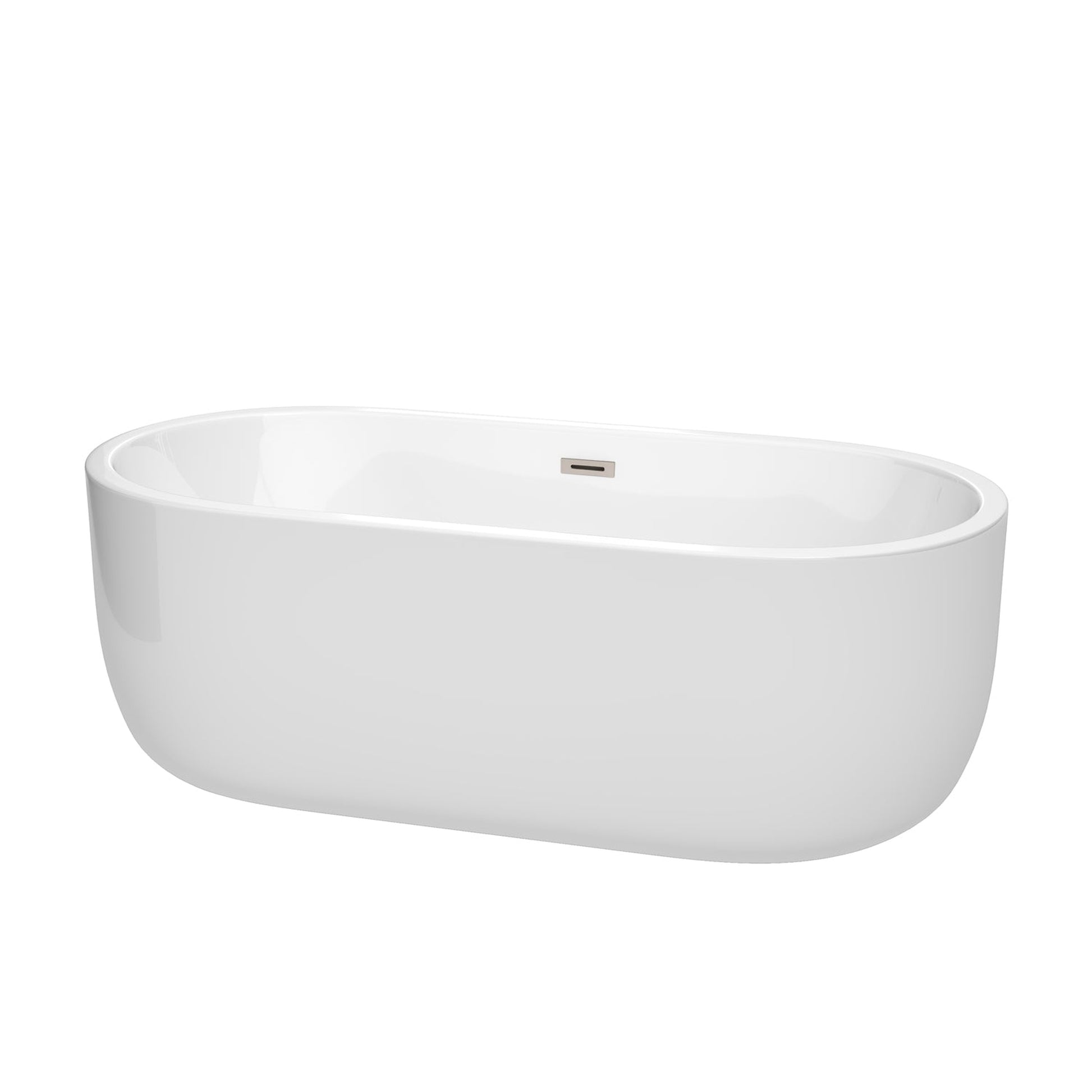 Wyndham Collection Juliette 67" Freestanding Bathtub in White With Brushed Nickel Drain and Overflow Trim