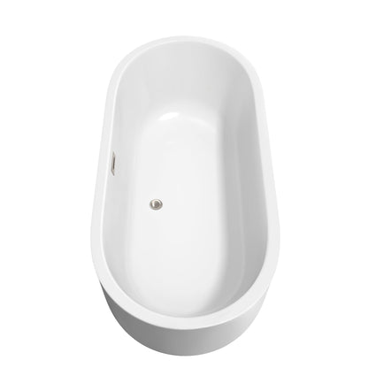 Wyndham Collection Juliette 67" Freestanding Bathtub in White With Brushed Nickel Drain and Overflow Trim