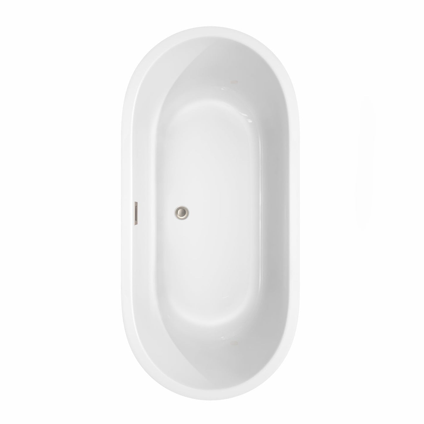 Wyndham Collection Juliette 67" Freestanding Bathtub in White With Brushed Nickel Drain and Overflow Trim