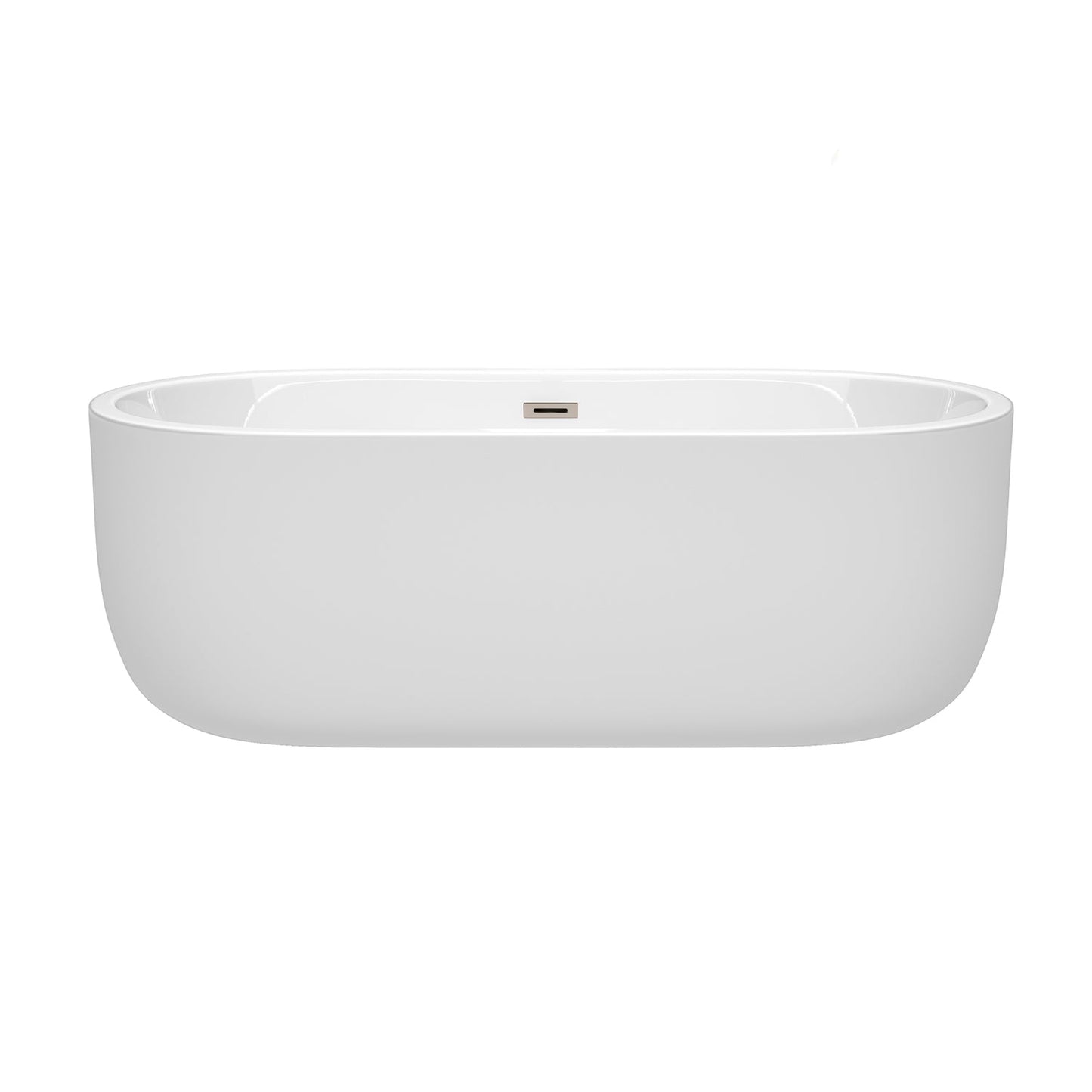 Wyndham Collection Juliette 67" Freestanding Bathtub in White With Brushed Nickel Drain and Overflow Trim