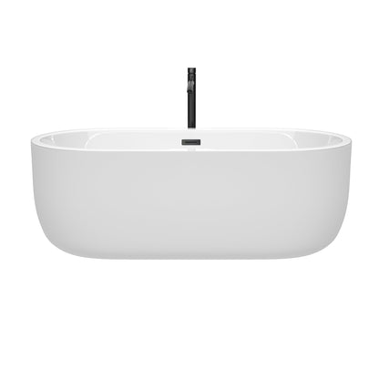 Wyndham Collection Juliette 67" Freestanding Bathtub in White With Floor Mounted Faucet, Drain and Overflow Trim in Matte Black