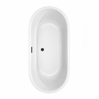 Wyndham Collection Juliette 67" Freestanding Bathtub in White With Floor Mounted Faucet, Drain and Overflow Trim in Matte Black