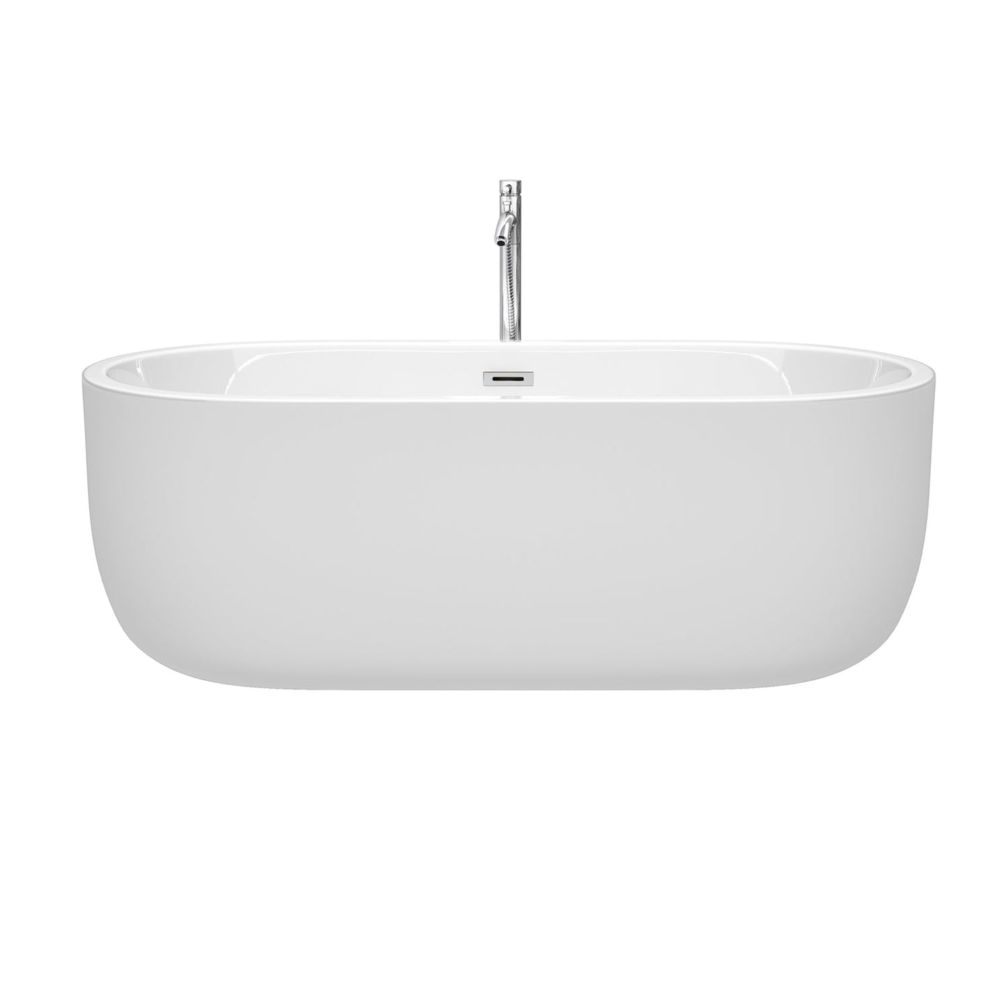 Wyndham Collection Juliette 67" Freestanding Bathtub in White With Floor Mounted Faucet, Drain and Overflow Trim in Polished Chrome