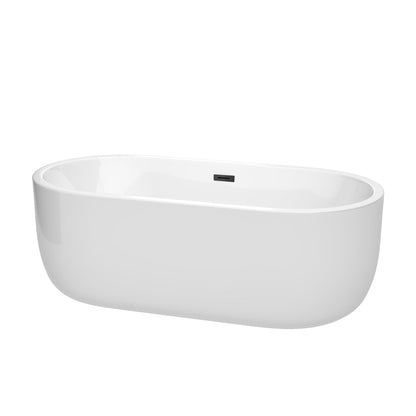 Wyndham Collection Juliette 67" Freestanding Bathtub in White With Matte Black Drain and Overflow Trim