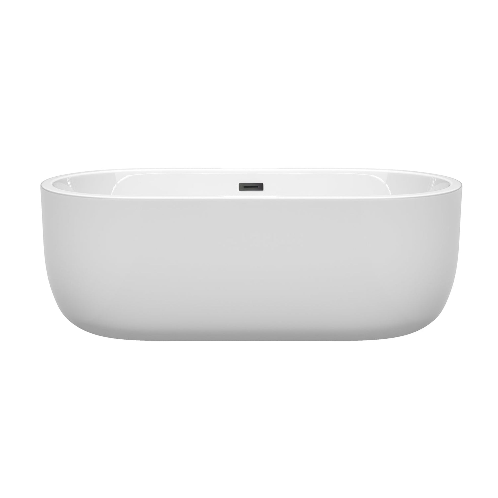 Wyndham Collection Juliette 67" Freestanding Bathtub in White With Matte Black Drain and Overflow Trim