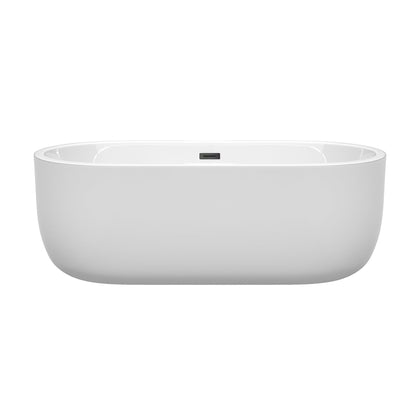 Wyndham Collection Juliette 67" Freestanding Bathtub in White With Matte Black Drain and Overflow Trim