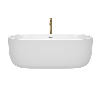 Wyndham Collection Juliette 67" Freestanding Bathtub in White With Polished Chrome Trim and Floor Mounted Faucet in Brushed Gold