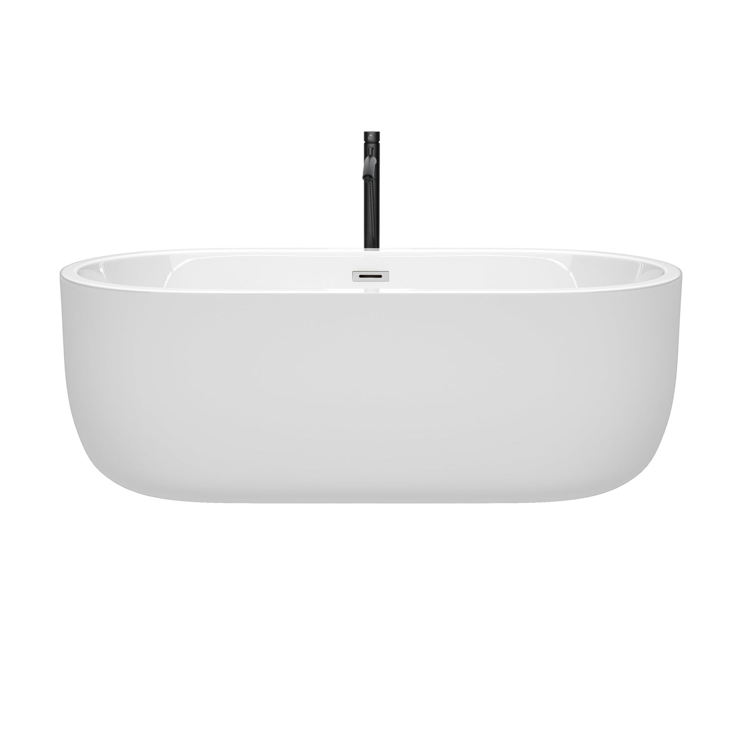 Wyndham Collection Juliette 67" Freestanding Bathtub in White With Polished Chrome Trim and Floor Mounted Faucet in Matte Black