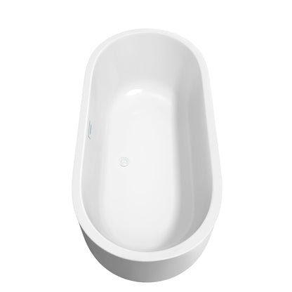 Wyndham Collection Juliette 67" Freestanding Bathtub in White With Shiny White Drain and Overflow Trim