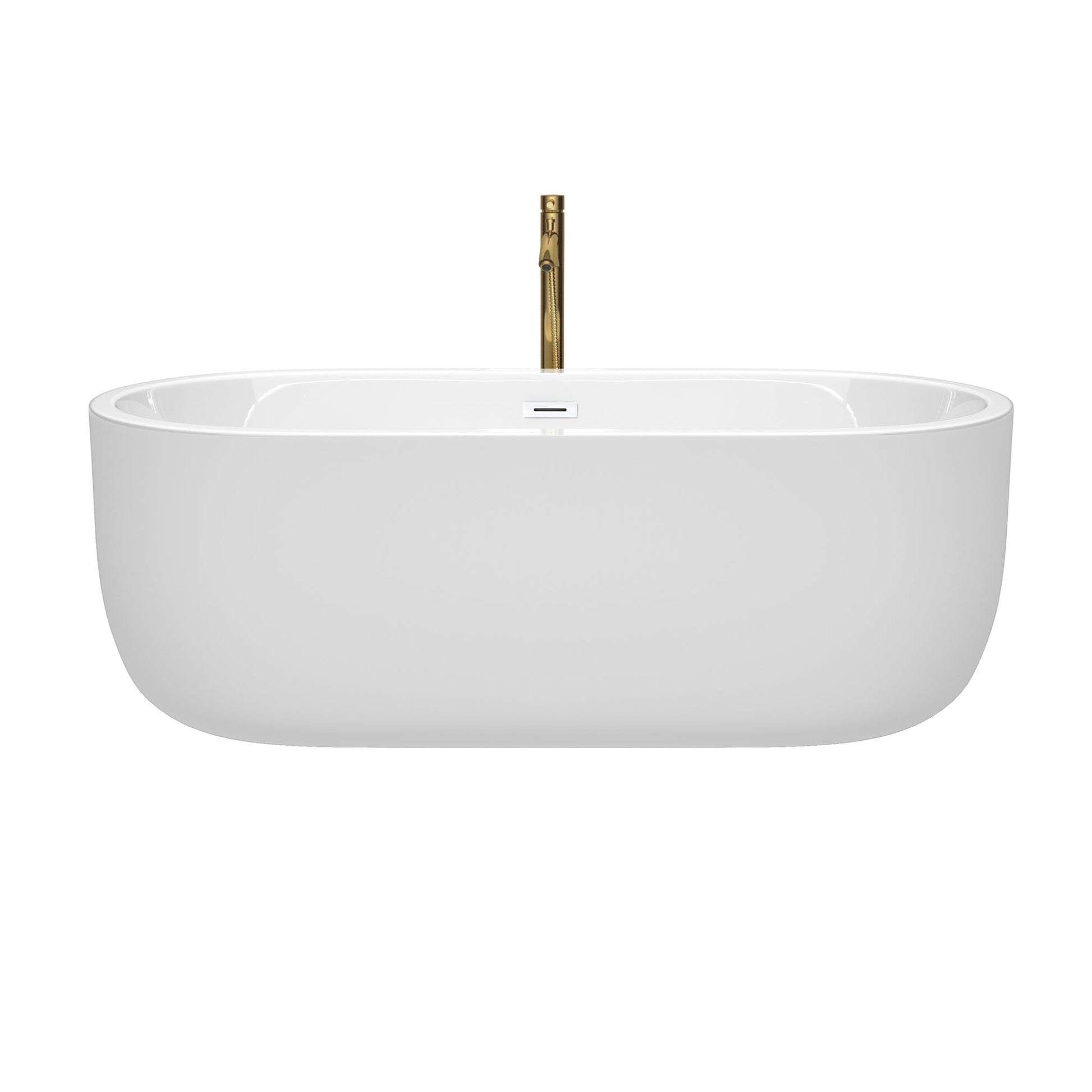 Wyndham Collection Juliette 67" Freestanding Bathtub in White With Shiny White Trim and Floor Mounted Faucet in Brushed Gold