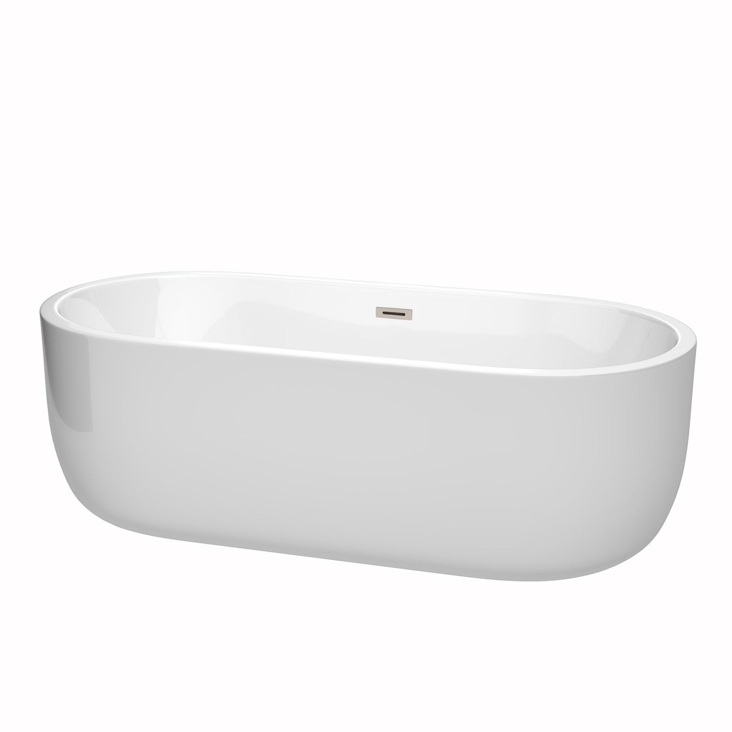 Wyndham Collection Juliette 71" Freestanding Bathtub in White With Brushed Nickel Drain and Overflow Trim