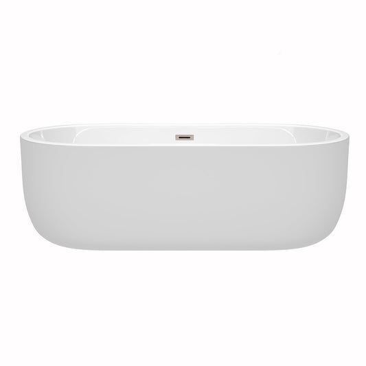 Wyndham Collection Juliette 71" Freestanding Bathtub in White With Brushed Nickel Drain and Overflow Trim