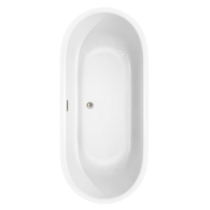 Wyndham Collection Juliette 71" Freestanding Bathtub in White With Floor Mounted Faucet, Drain and Overflow Trim in Brushed Nickel