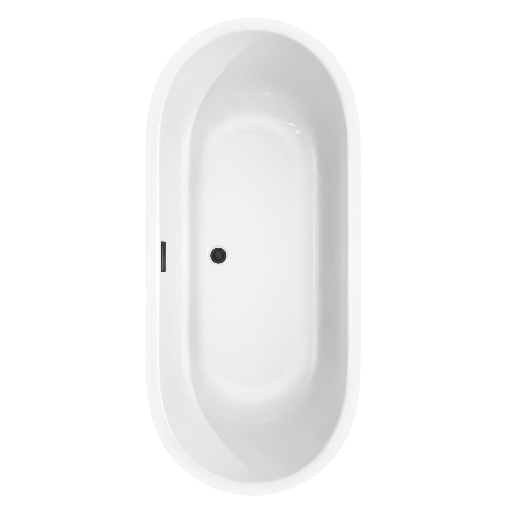 Wyndham Collection Juliette 71" Freestanding Bathtub in White With Floor Mounted Faucet, Drain and Overflow Trim in Matte Black