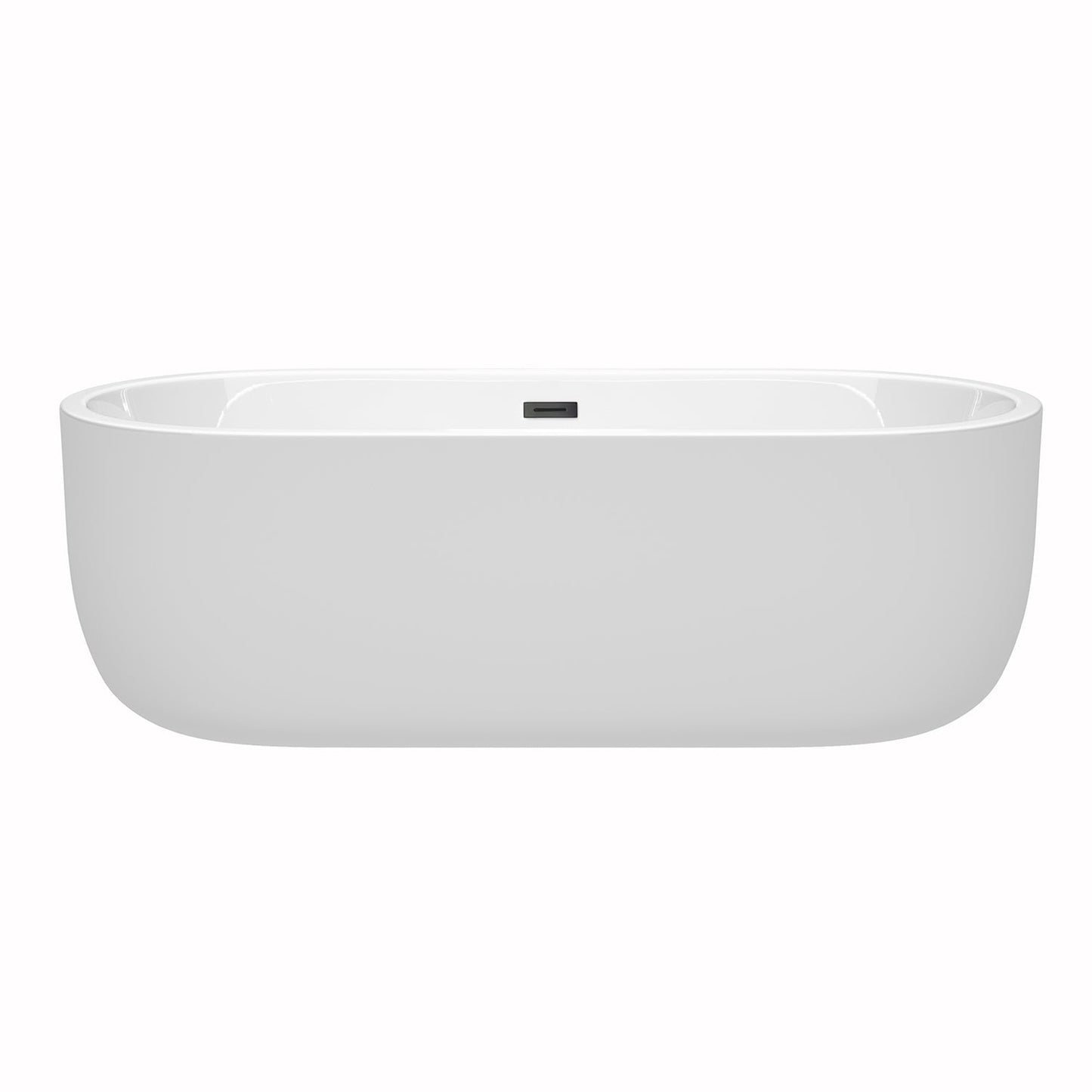 Wyndham Collection Juliette 71" Freestanding Bathtub in White With Matte Black Drain and Overflow Trim