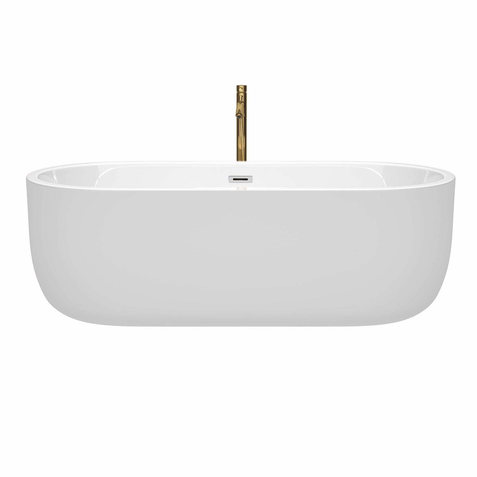 Wyndham Collection Juliette 71" Freestanding Bathtub in White With Polished Chrome Trim and Floor Mounted Faucet in Brushed Gold