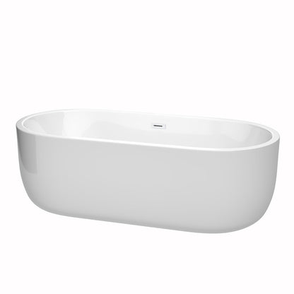 Wyndham Collection Juliette 71" Freestanding Bathtub in White With Shiny White Drain and Overflow Trim