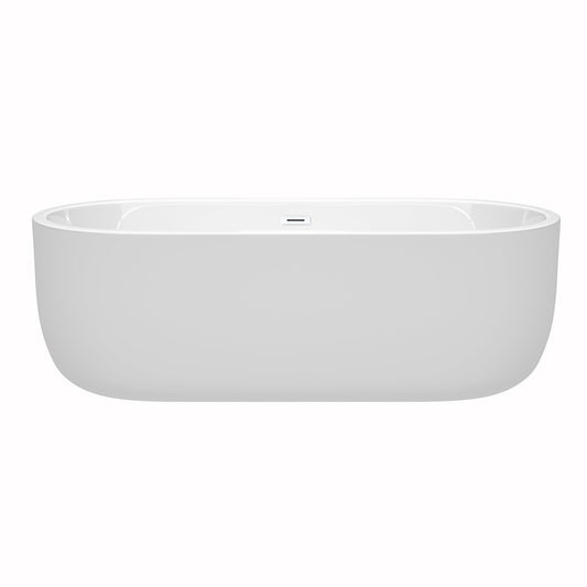 Wyndham Collection Juliette 71" Freestanding Bathtub in White With Shiny White Drain and Overflow Trim