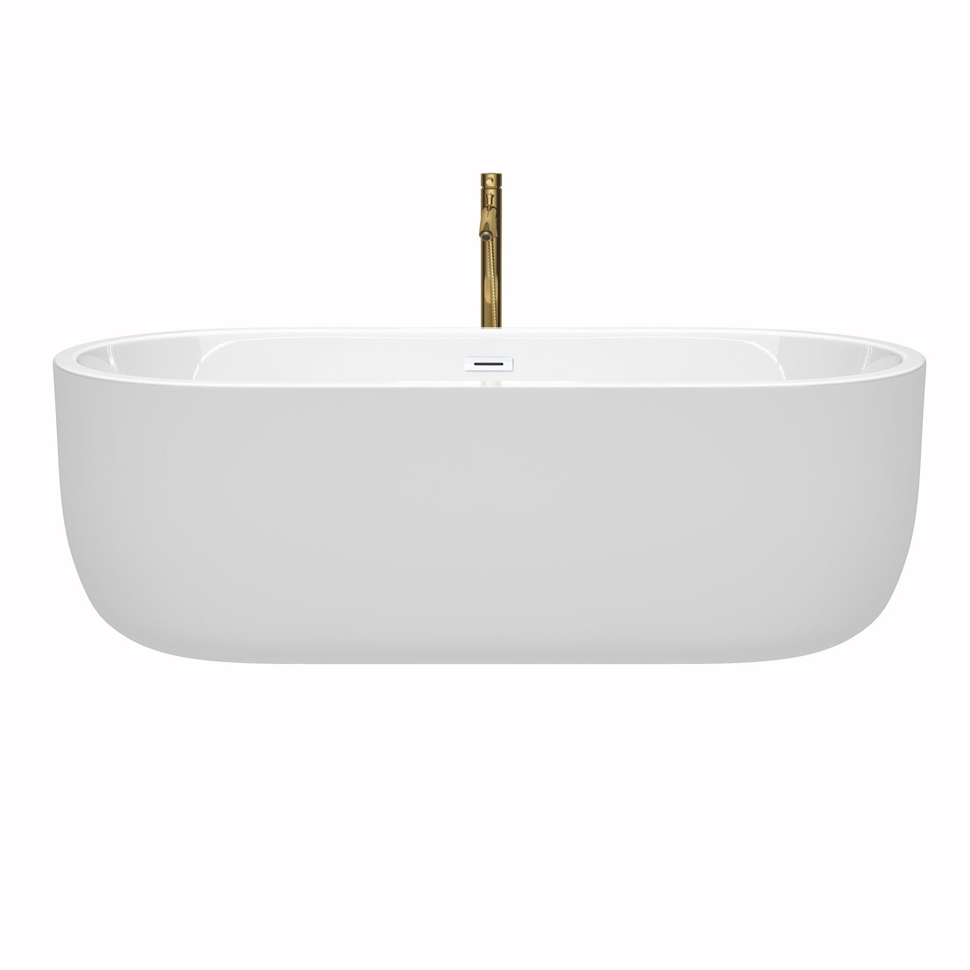 Wyndham Collection Juliette 71" Freestanding Bathtub in White With Shiny White Trim and Floor Mounted Faucet in Brushed Gold