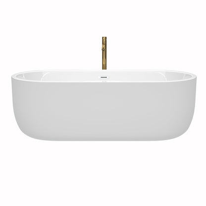 Wyndham Collection Juliette 71" Freestanding Bathtub in White With Shiny White Trim and Floor Mounted Faucet in Brushed Gold