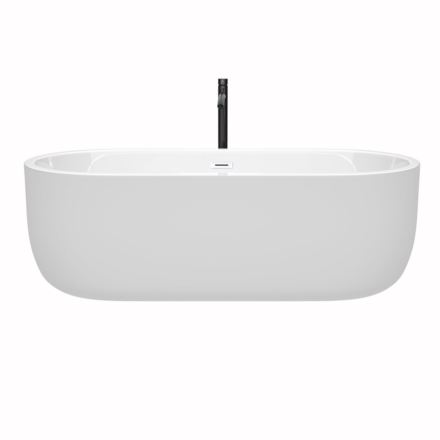 Wyndham Collection Juliette 71" Freestanding Bathtub in White With Shiny White Trim and Floor Mounted Faucet in Matte Black