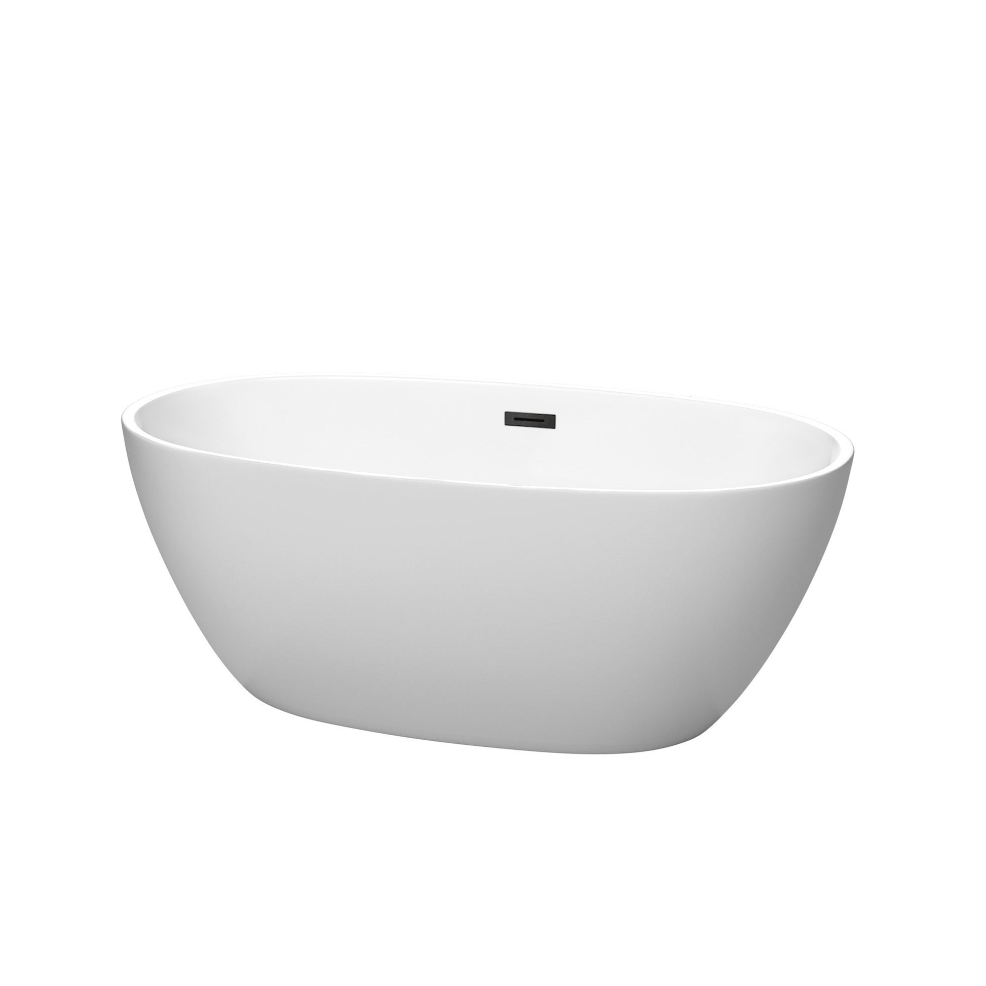 Wyndham Collection Juno 59" Freestanding Bathtub in Matte White With Matte Black Drain and Overflow Trim